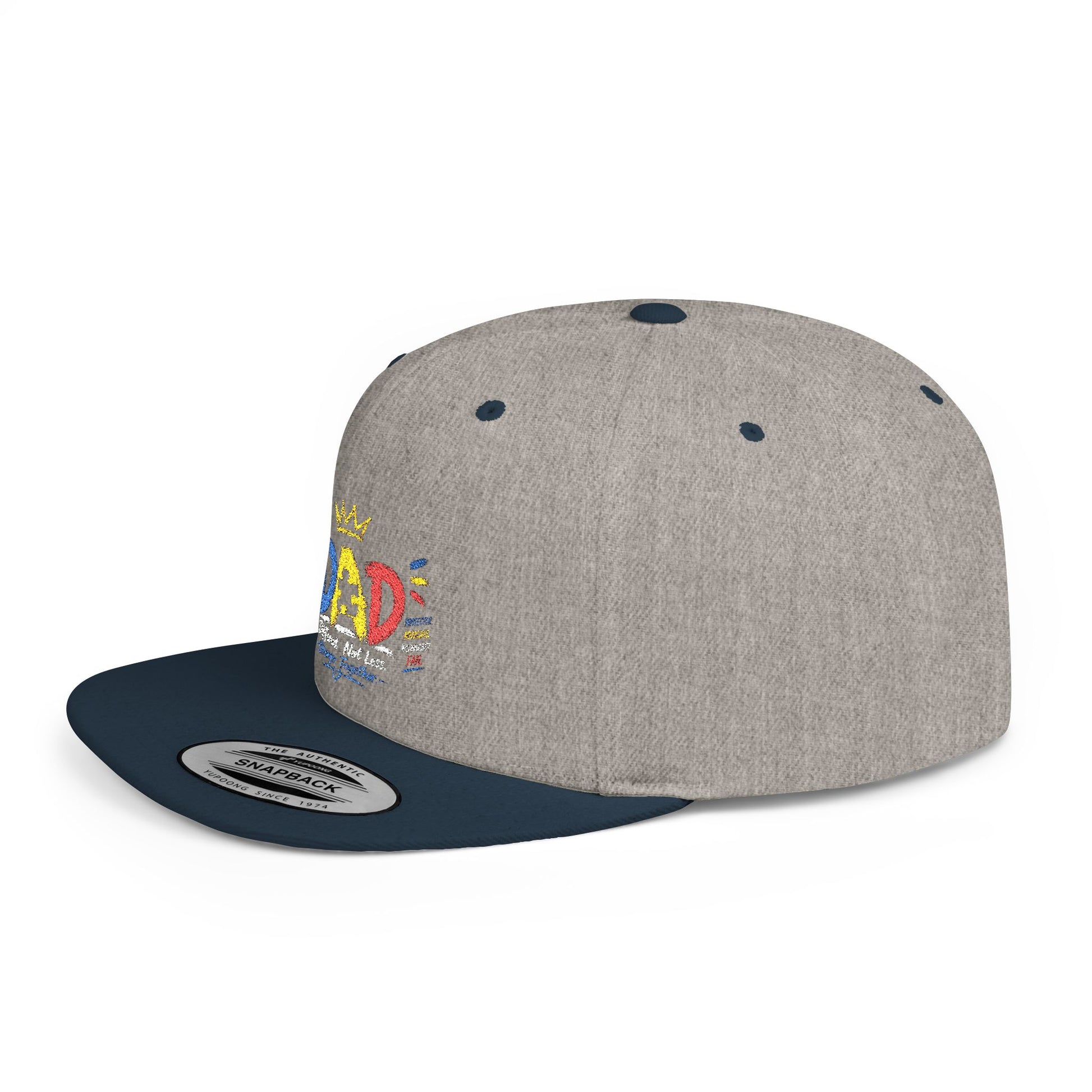 Dad Crown Flat Bill Snapback Hat – Colorful 'Dad' Graffiti Embroidered Cap for Father's Day - Geo Rocks The 'Tism