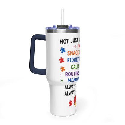 Autism Caregiver 40oz Thermal Tumbler – "Not Just a Caregiver" Insulated Travel Mug - Geo Rocks The 'Tism