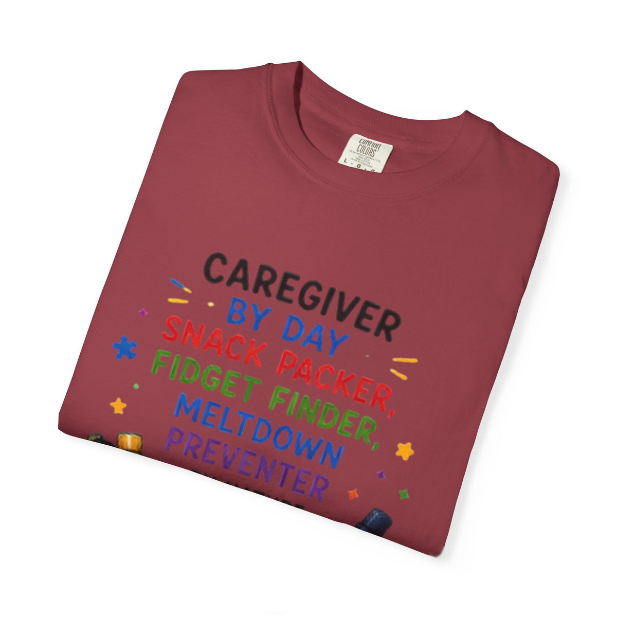 Caregiver By Day T-Shirt — "Snack Packer, Fidget Finder" Autism Support Tee - Geo Rocks The 'Tism