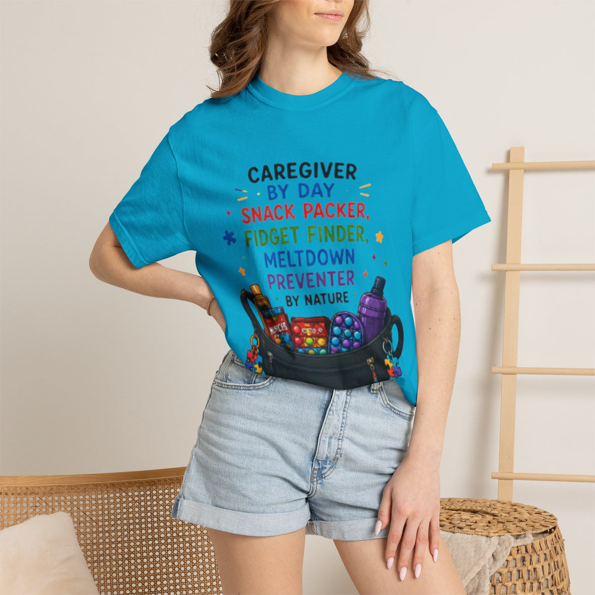 Caregiver By Day T-Shirt — "Snack Packer, Fidget Finder" Autism Support Tee - Geo Rocks The 'Tism