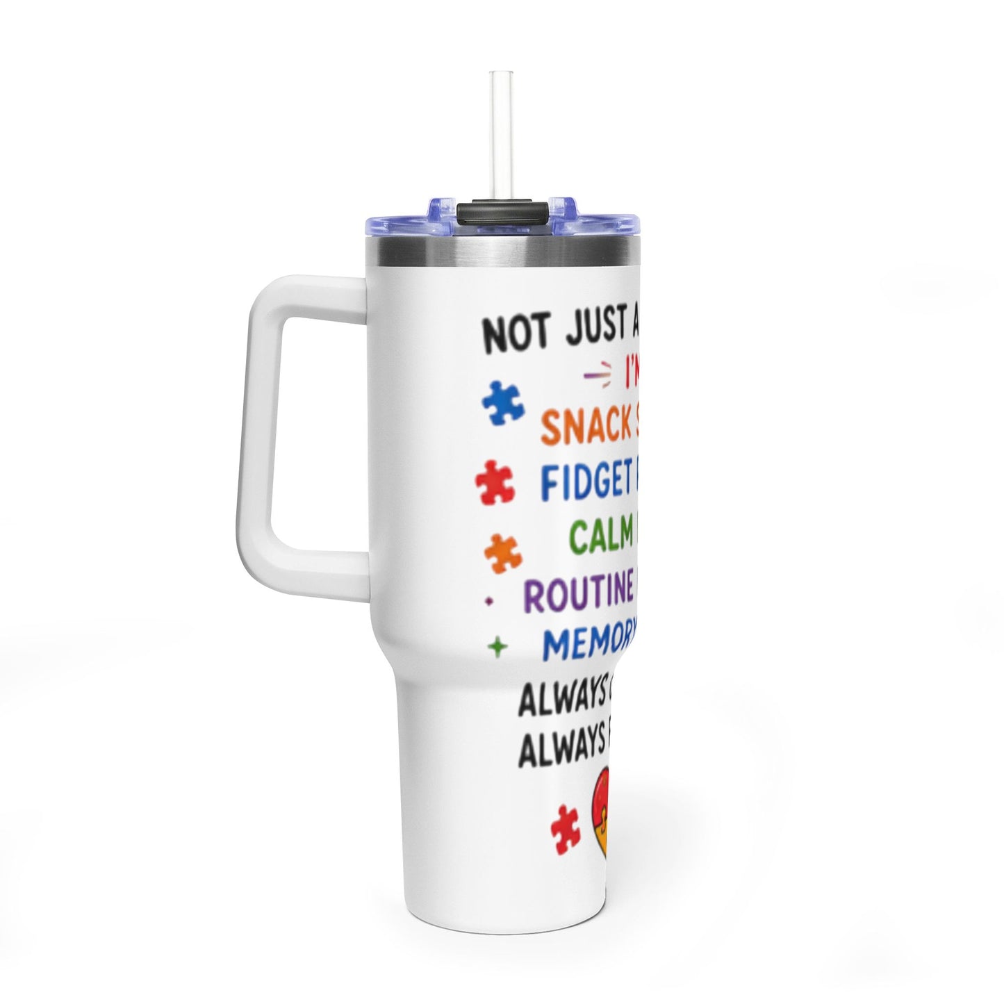 Autism Caregiver 40oz Thermal Tumbler – "Not Just a Caregiver" Insulated Travel Mug - Geo Rocks The 'Tism