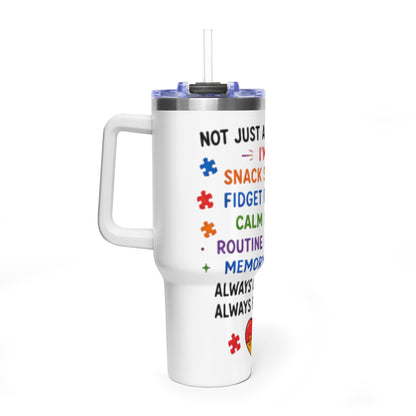 Autism Caregiver 40oz Thermal Tumbler – "Not Just a Caregiver" Insulated Travel Mug - Geo Rocks The 'Tism