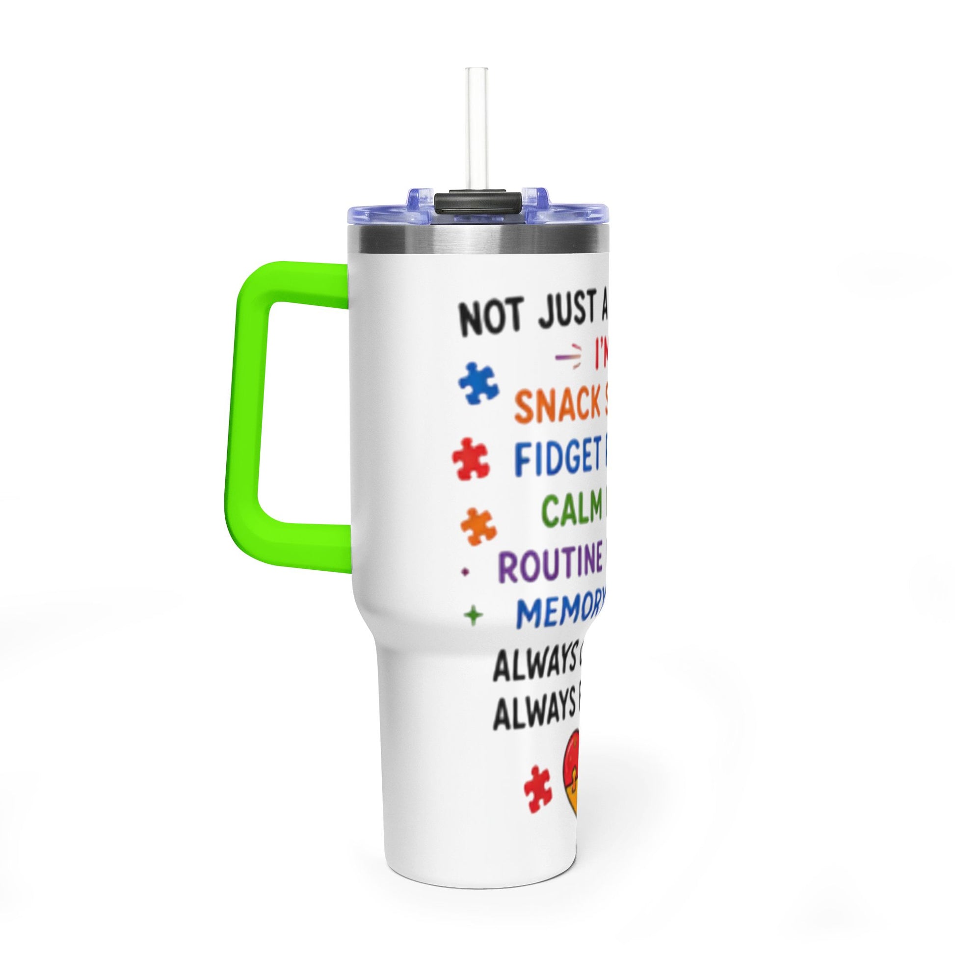 Autism Caregiver 40oz Thermal Tumbler – "Not Just a Caregiver" Insulated Travel Mug - Geo Rocks The 'Tism