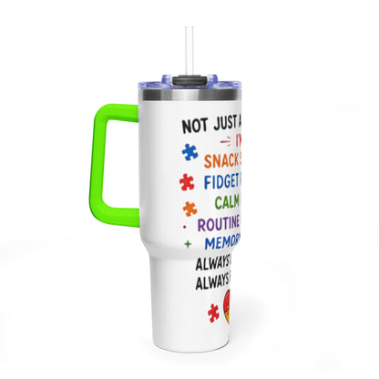 Autism Caregiver 40oz Thermal Tumbler – "Not Just a Caregiver" Insulated Travel Mug - Geo Rocks The 'Tism
