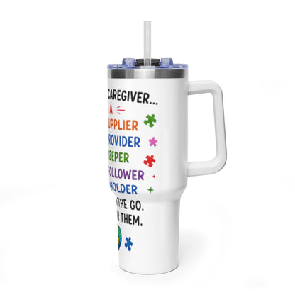 Autism Caregiver 40oz Thermal Tumbler – "Not Just a Caregiver" Insulated Travel Mug - Geo Rocks The 'Tism