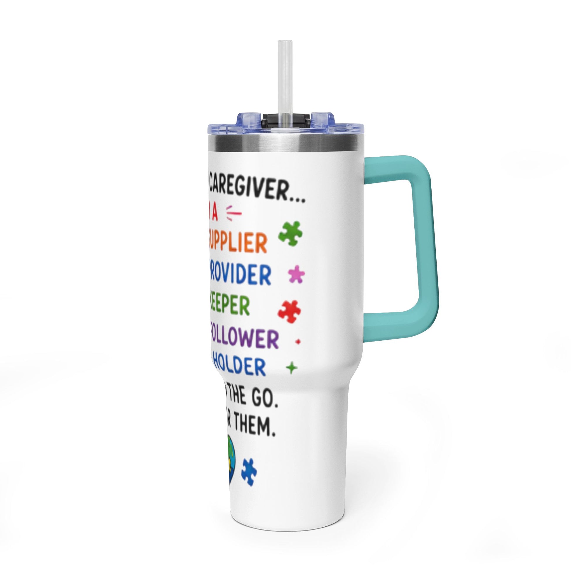 Autism Caregiver 40oz Thermal Tumbler – "Not Just a Caregiver" Insulated Travel Mug - Geo Rocks The 'Tism