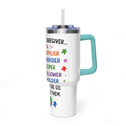 Autism Caregiver 40oz Thermal Tumbler – "Not Just a Caregiver" Insulated Travel Mug - Geo Rocks The 'Tism