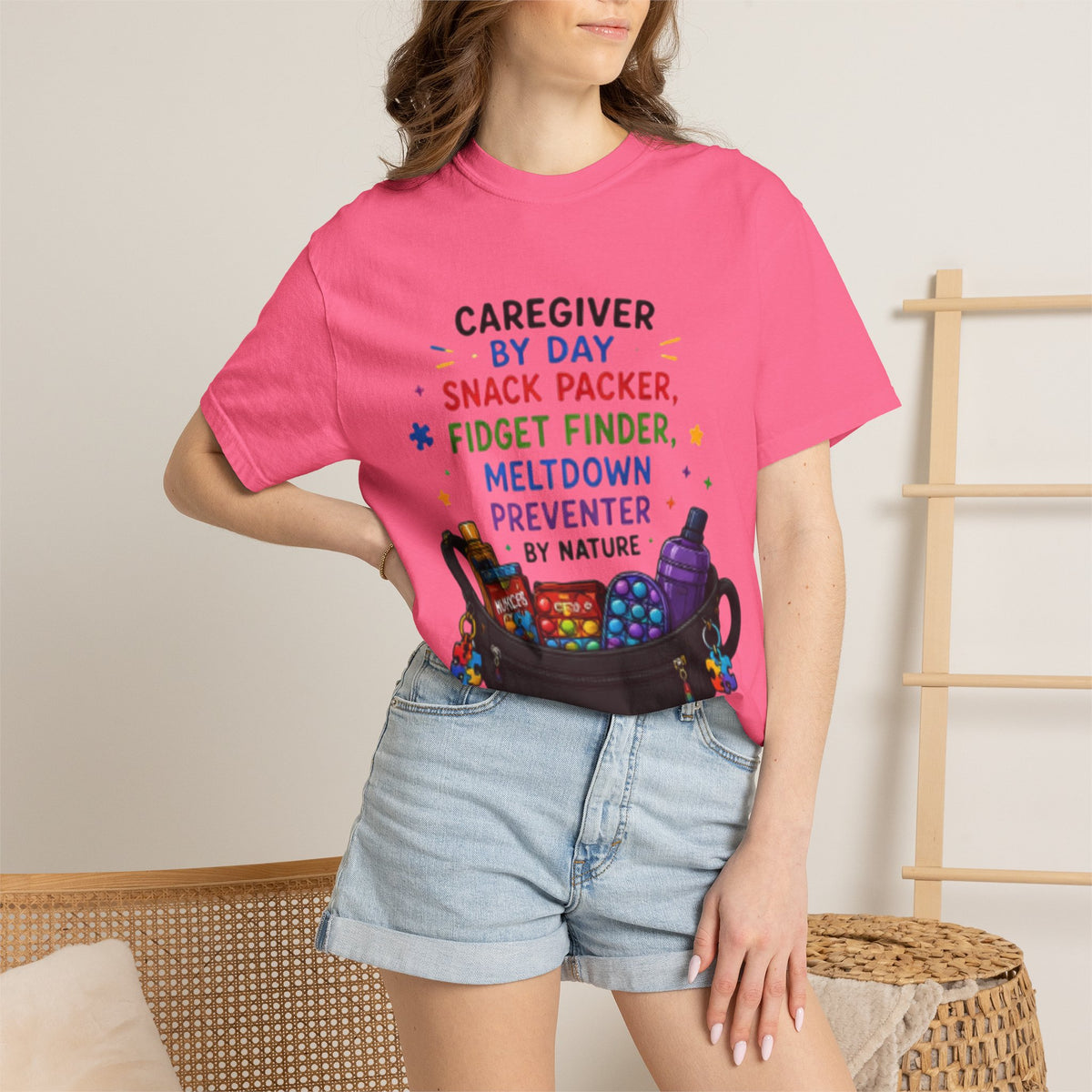 Caregiver By Day T-Shirt — "Snack Packer, Fidget Finder" Autism Support Tee - Geo Rocks The 'Tism