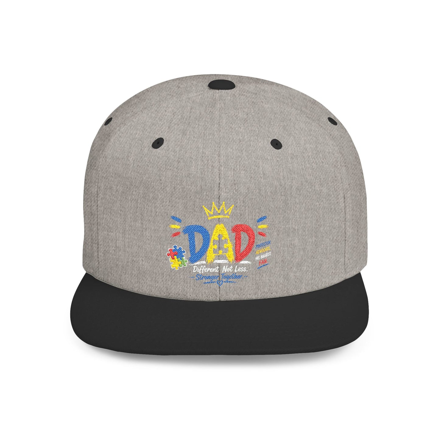 Dad Crown Flat Bill Snapback Hat – Colorful 'Dad' Graffiti Embroidered Cap for Father's Day - Geo Rocks The 'Tism