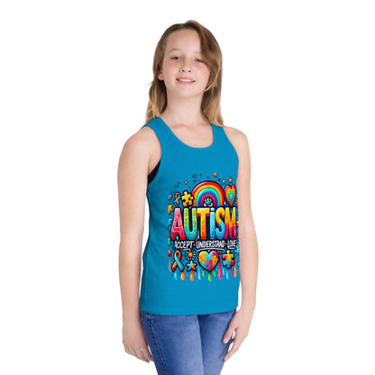 Autism Awareness Kids Tank Top — "Autism: Accept • Understand • Love" Rainbow Puzzle Design - Geo Rocks The 'Tism