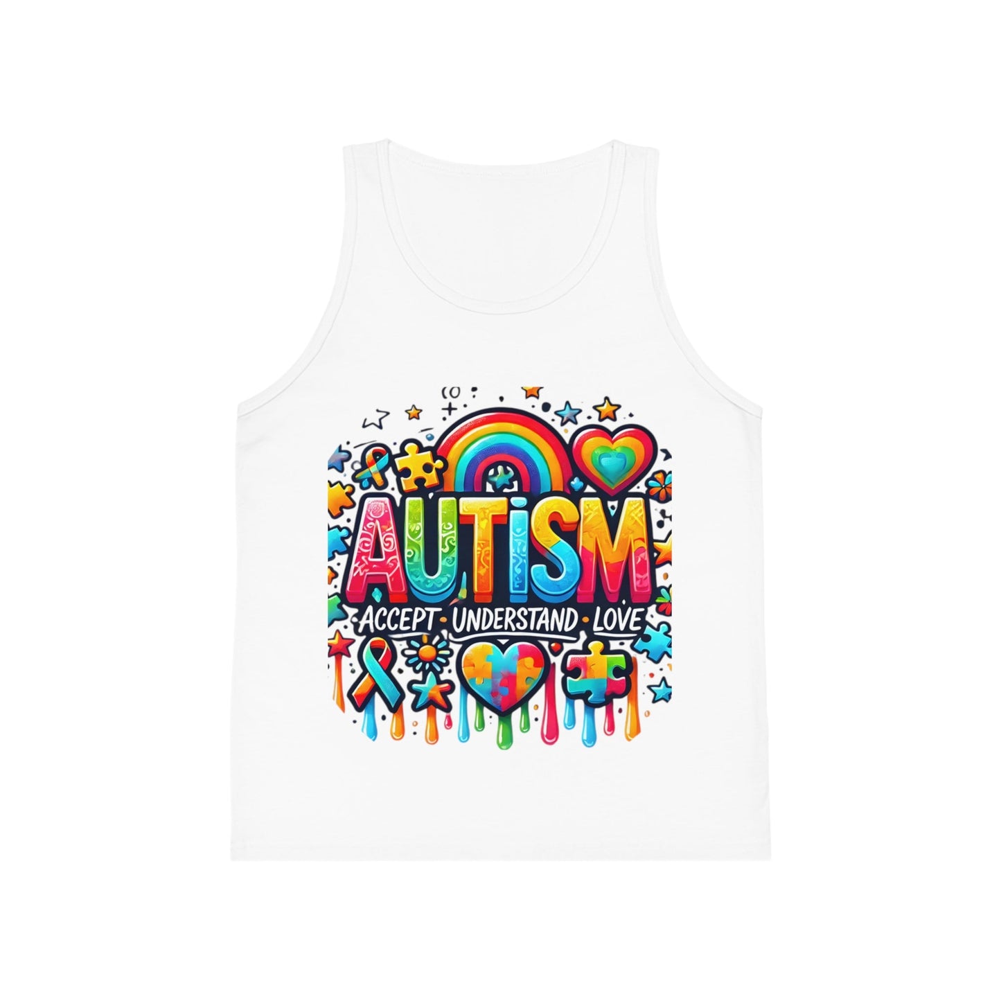Autism Awareness Kids Tank Top — "Autism: Accept • Understand • Love" Rainbow Puzzle Design - Geo Rocks The 'Tism