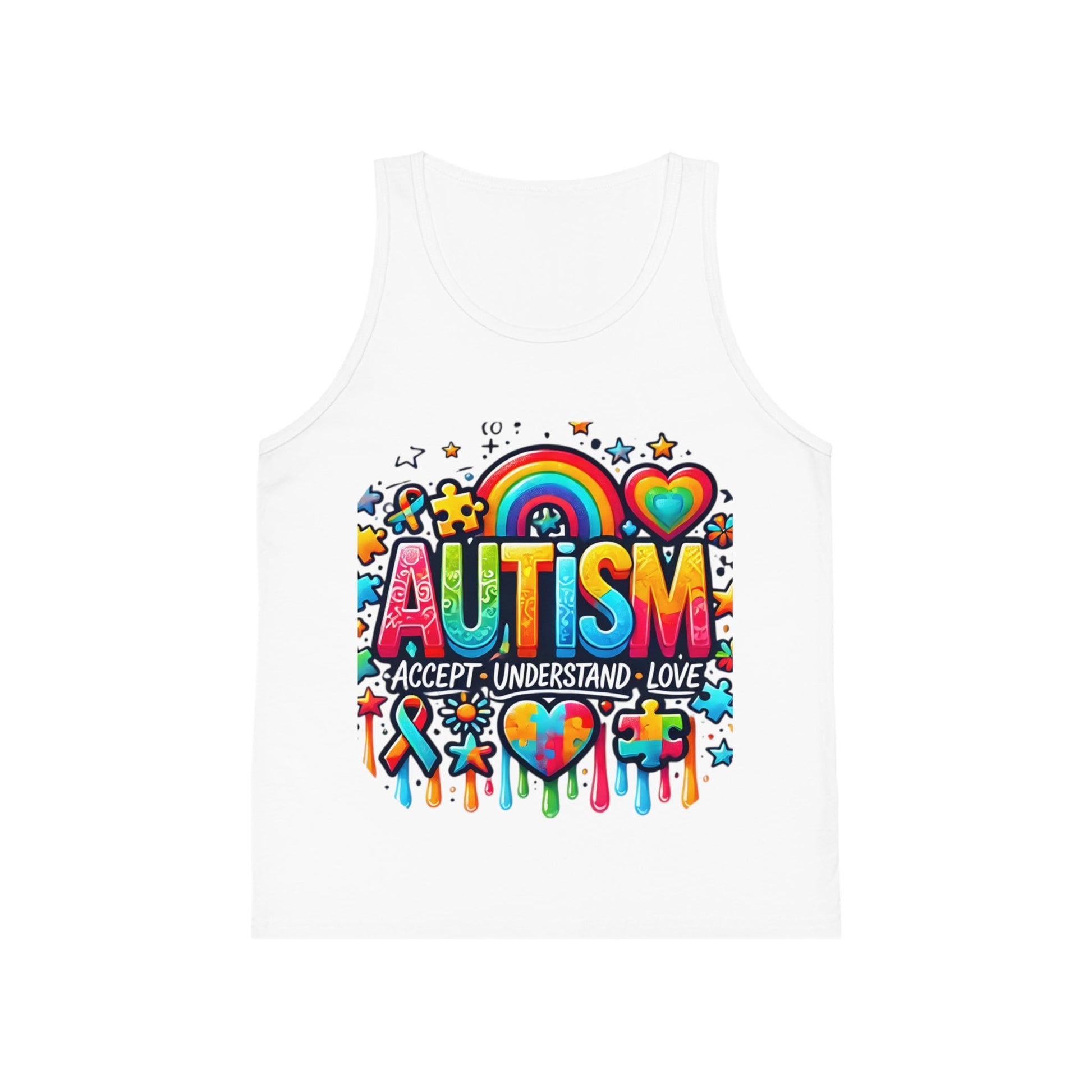 Autism Awareness Kids Tank Top — "Autism: Accept • Understand • Love" Rainbow Puzzle Design - Geo Rocks The 'Tism