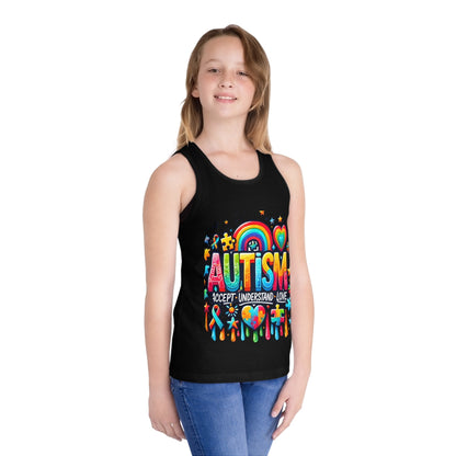 Autism Awareness Kids Tank Top — "Autism: Accept • Understand • Love" Rainbow Puzzle Design - Geo Rocks The 'Tism