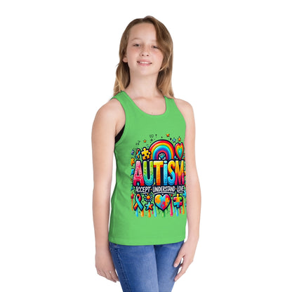 Autism Awareness Kids Tank Top — "Autism: Accept • Understand • Love" Rainbow Puzzle Design - Geo Rocks The 'Tism
