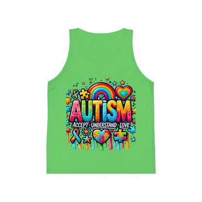 Autism Awareness Kids Tank Top — "Autism: Accept • Understand • Love" Rainbow Puzzle Design - Geo Rocks The 'Tism