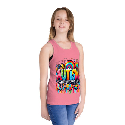Autism Awareness Kids Tank Top — "Autism: Accept • Understand • Love" Rainbow Puzzle Design - Geo Rocks The 'Tism