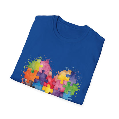 Autism Awareness Puzzle Heart T-Shirt - Watercolor Unisex Tee | Gift for Autism Advocates & Families - Geo Rocks The 'Tism