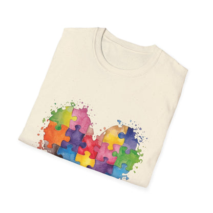 Autism Awareness Puzzle Heart T-Shirt - Watercolor Unisex Tee | Gift for Autism Advocates & Families - Geo Rocks The 'Tism