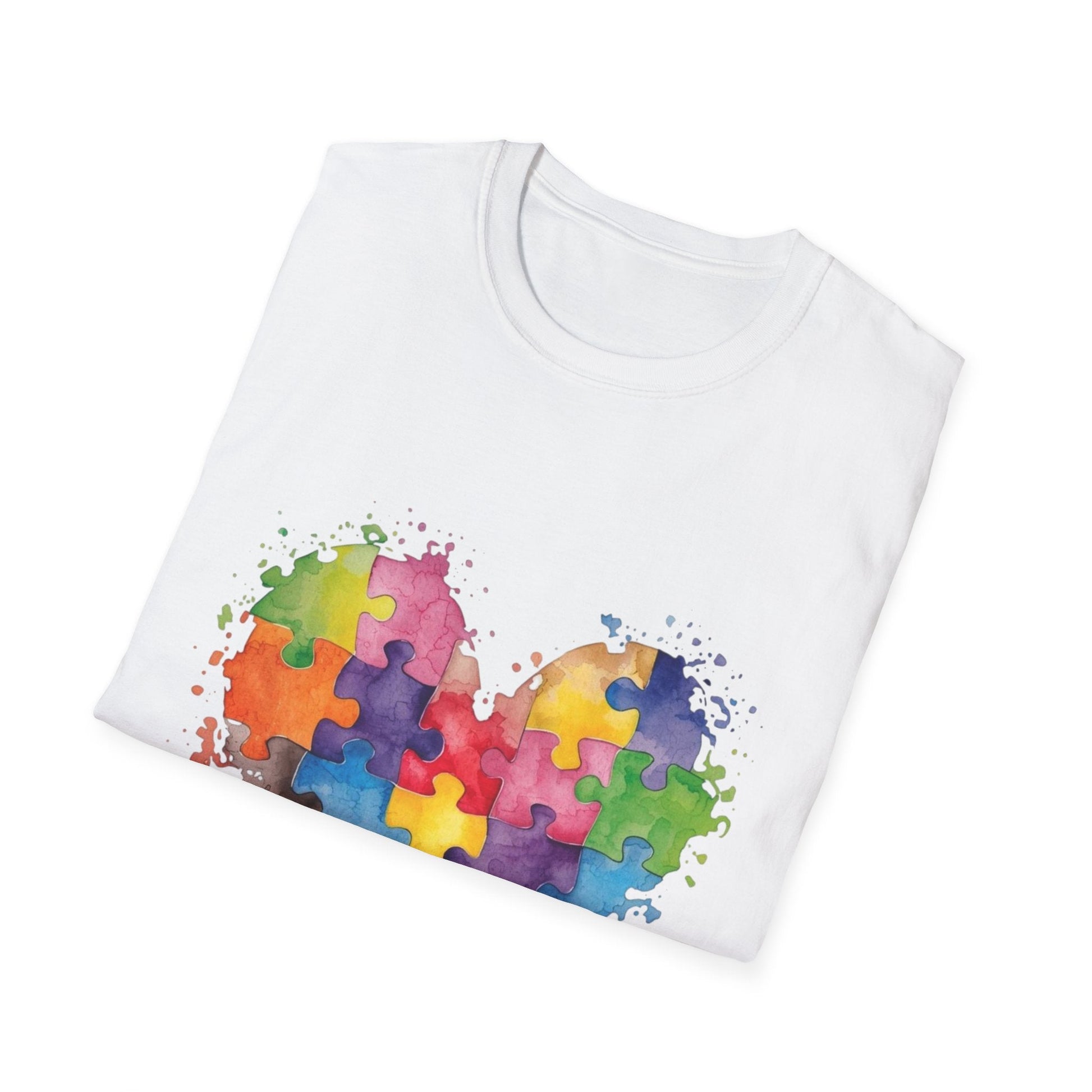 Autism Awareness Puzzle Heart T-Shirt - Watercolor Unisex Tee | Gift for Autism Advocates & Families - Geo Rocks The 'Tism