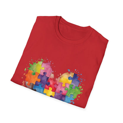 Autism Awareness Puzzle Heart T-Shirt - Watercolor Unisex Tee | Gift for Autism Advocates & Families - Geo Rocks The 'Tism