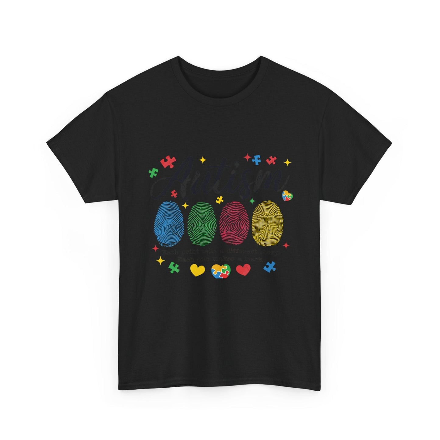 Autism Awareness Tee - Colorful Fingerprint Hearts Design - Geo Rocks The 'Tism