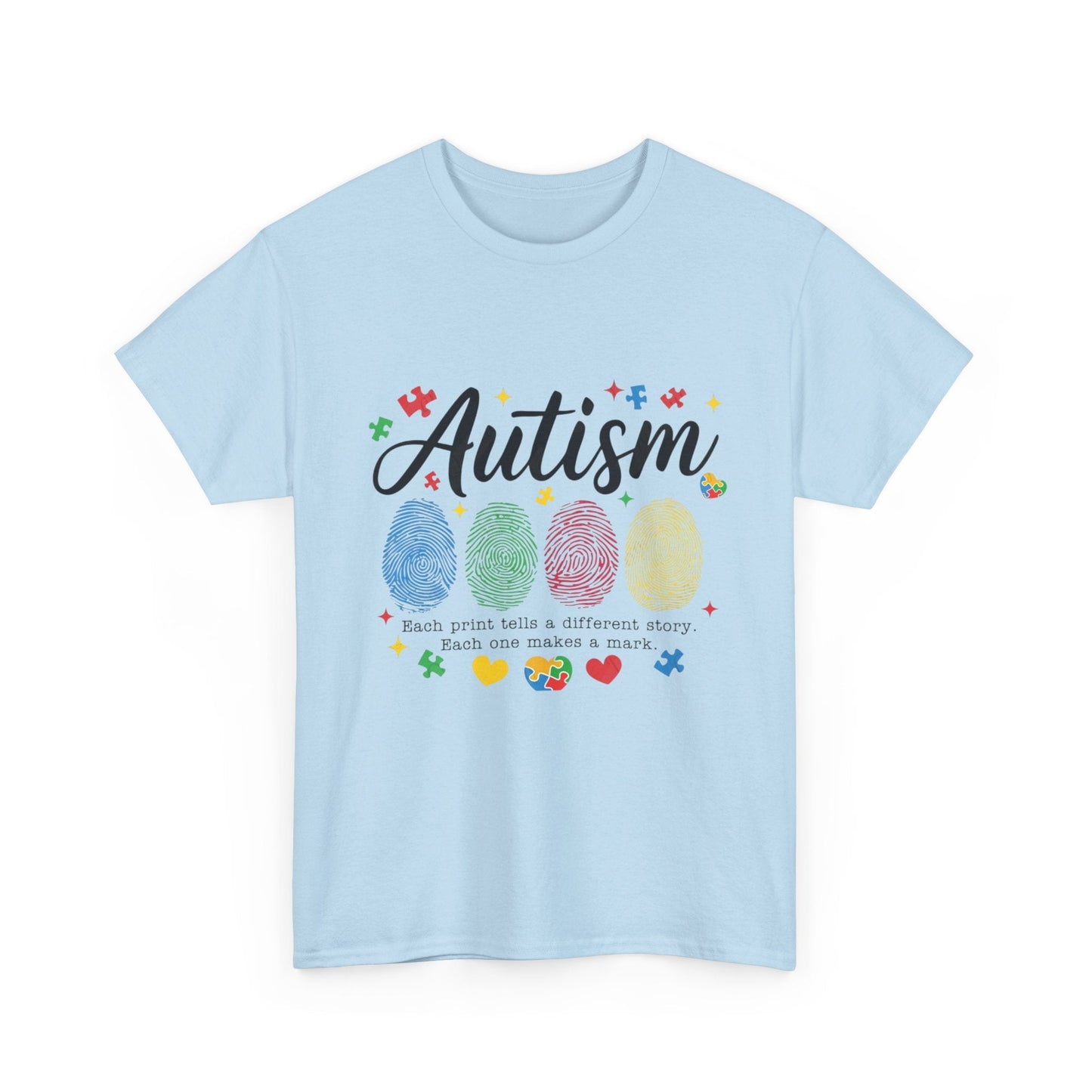 Autism Awareness Tee - Colorful Fingerprint Hearts Design - Geo Rocks The 'Tism