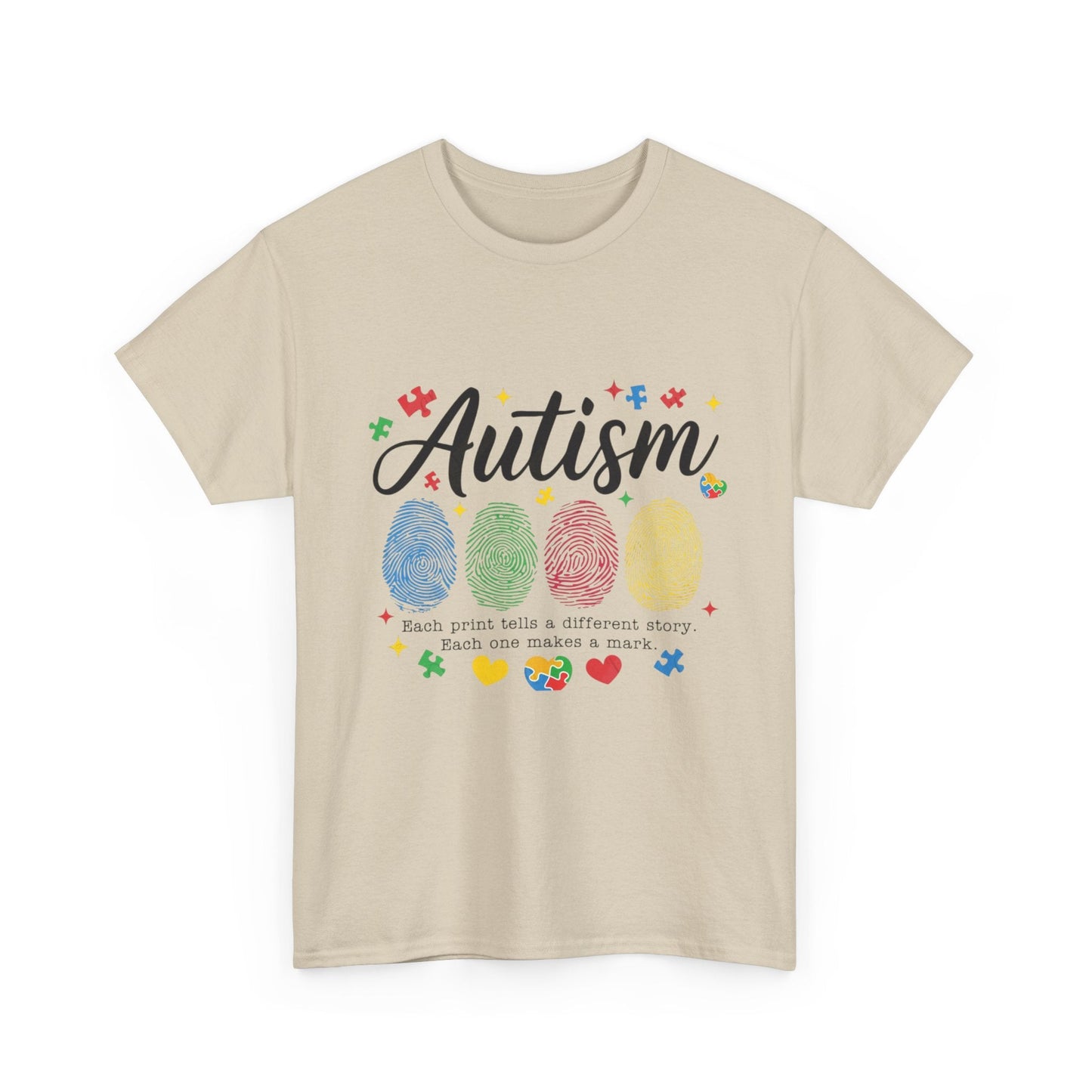Autism Awareness Tee - Colorful Fingerprint Hearts Design - Geo Rocks The 'Tism