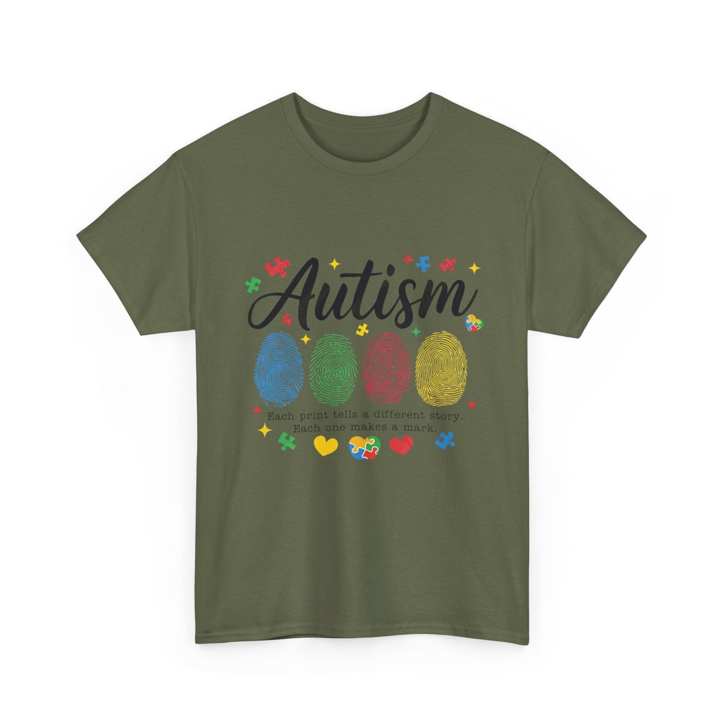Autism Awareness Tee - Colorful Fingerprint Hearts Design - Geo Rocks The 'Tism