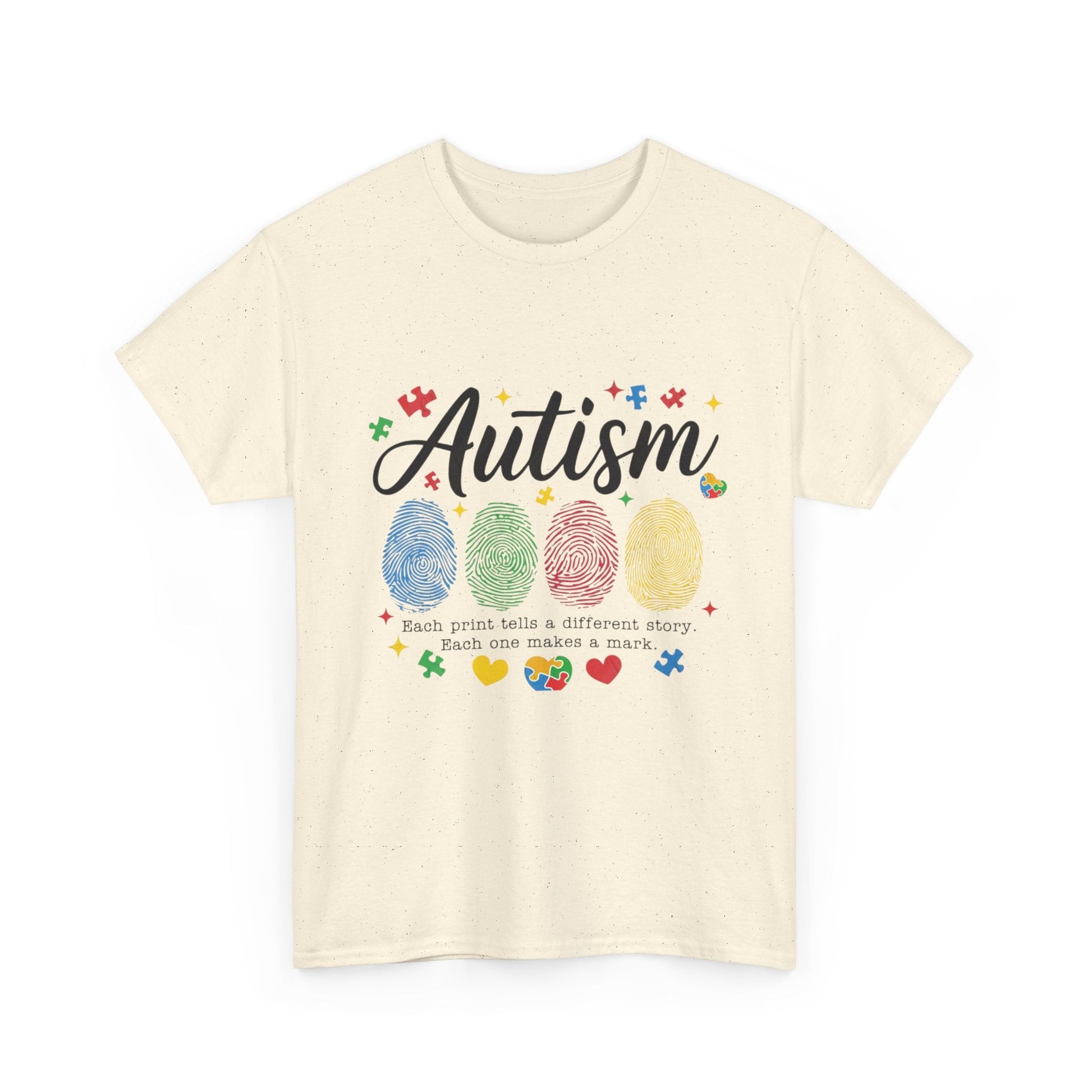 Autism Awareness Tee - Colorful Fingerprint Hearts Design - Geo Rocks The 'Tism