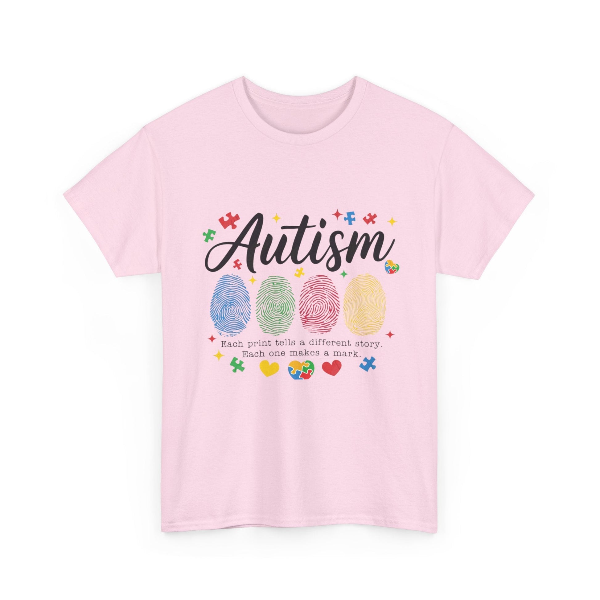 Autism Awareness Tee - Colorful Fingerprint Hearts Design - Geo Rocks The 'Tism