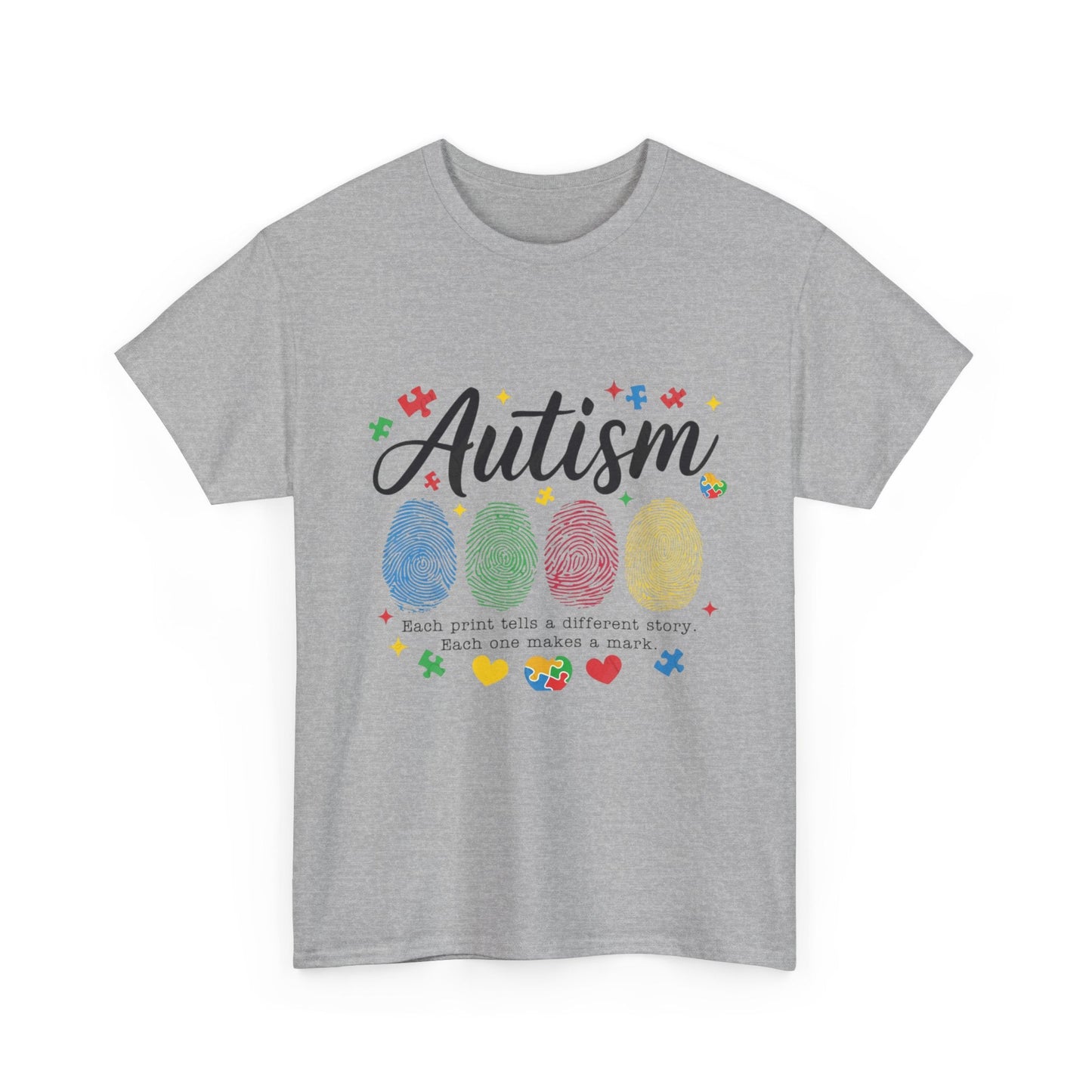 Autism Awareness Tee - Colorful Fingerprint Hearts Design - Geo Rocks The 'Tism
