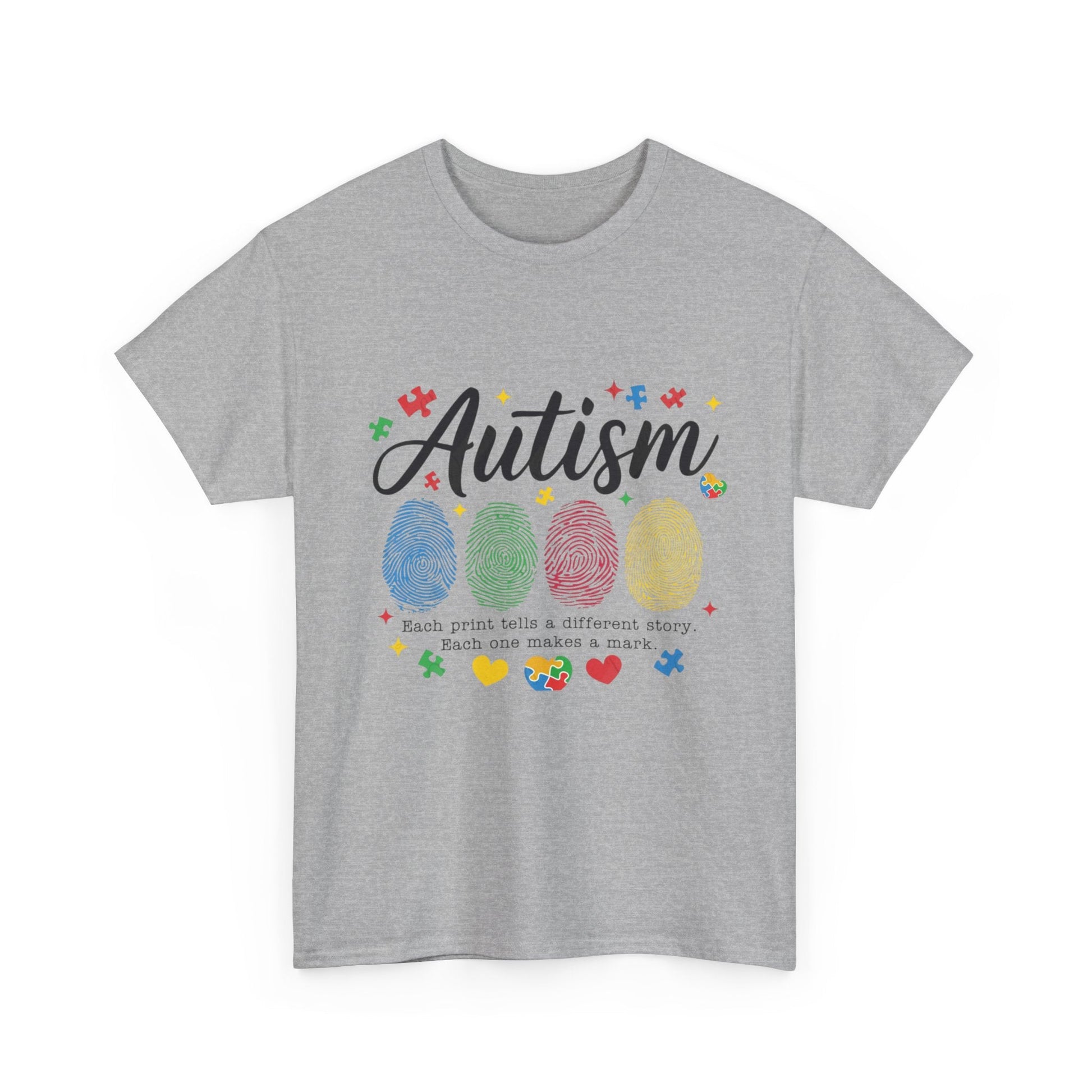 Autism Awareness Tee - Colorful Fingerprint Hearts Design - Geo Rocks The 'Tism