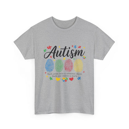 Autism Awareness Tee - Colorful Fingerprint Hearts Design - Geo Rocks The 'Tism