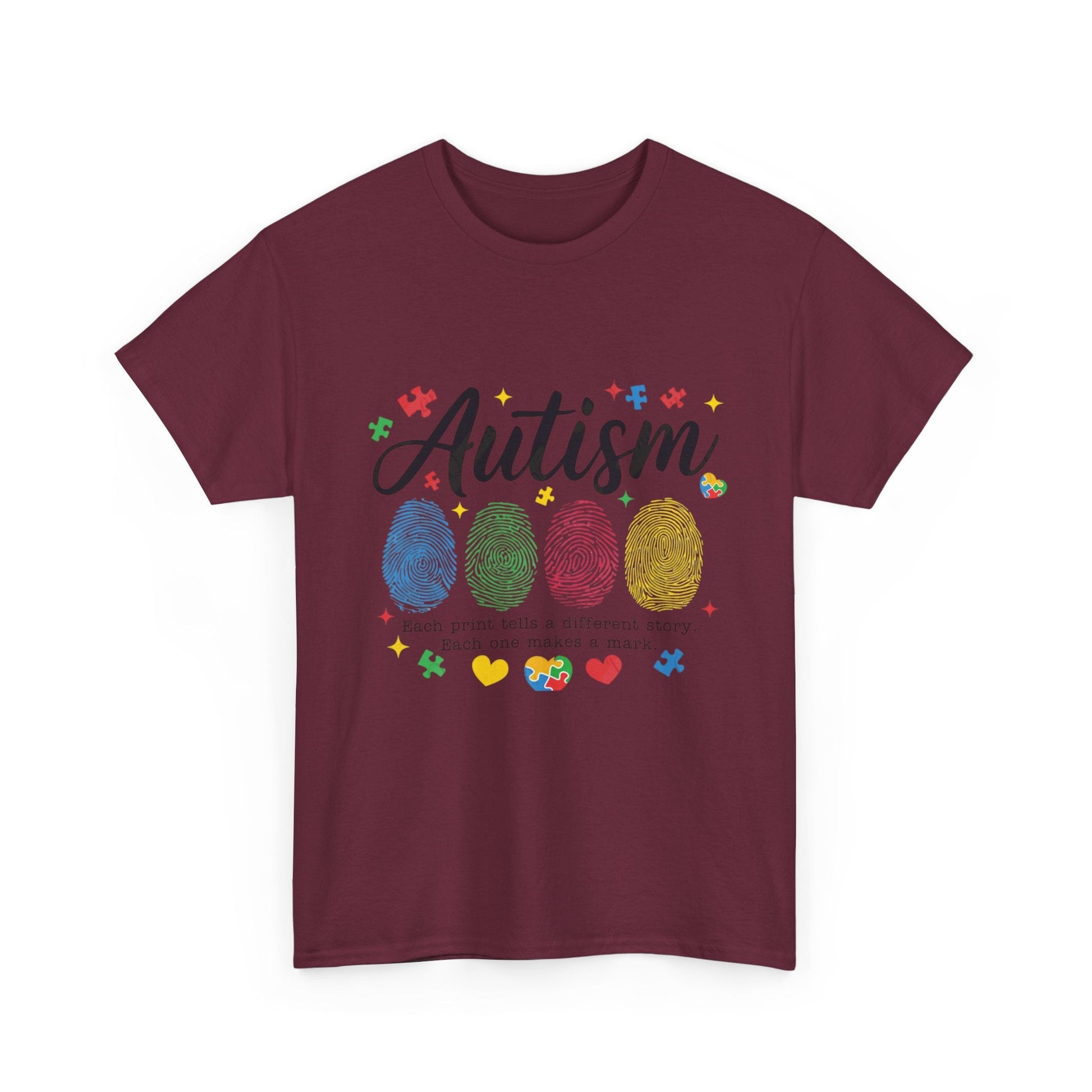 Autism Awareness Tee - Colorful Fingerprint Hearts Design - Geo Rocks The 'Tism
