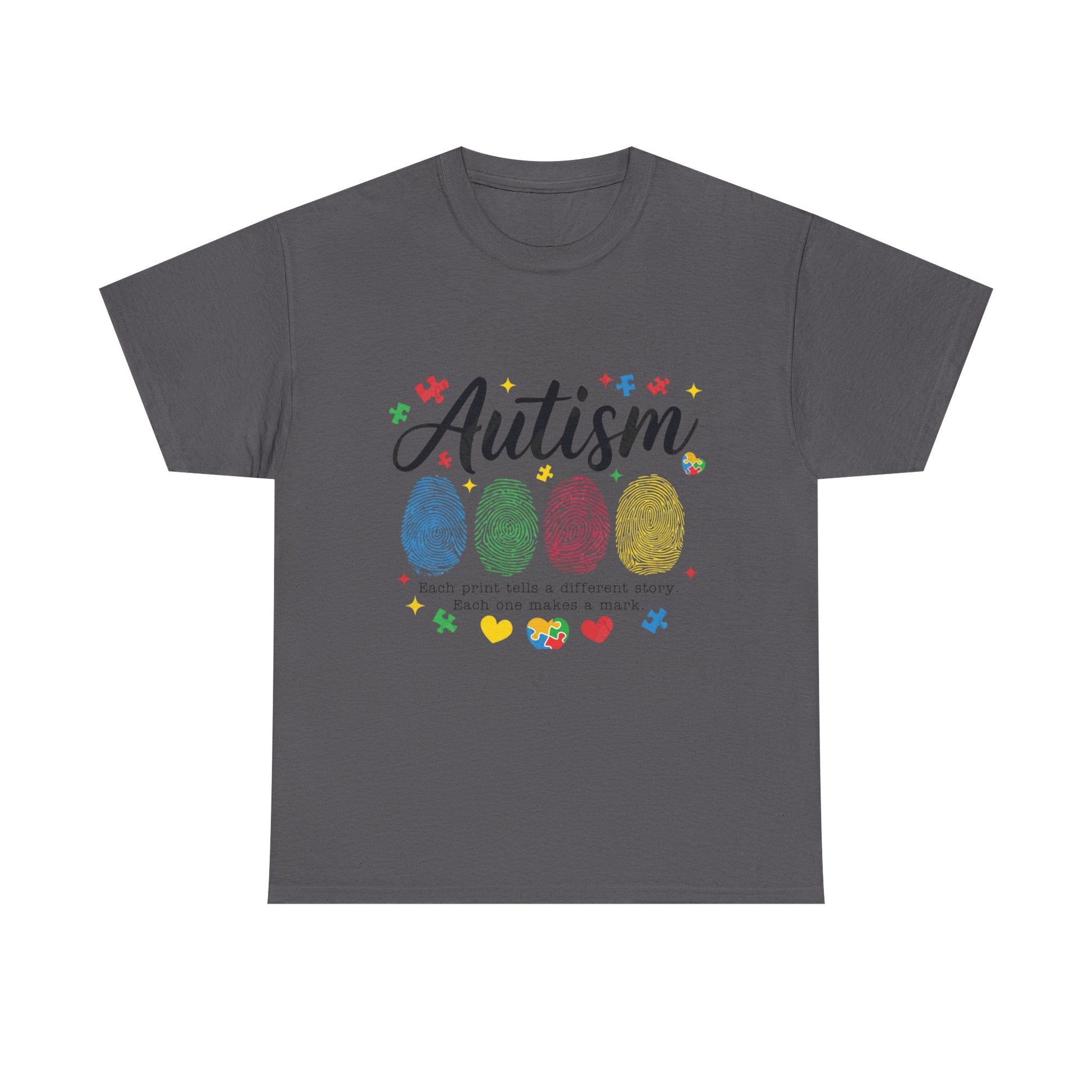 Autism Awareness Tee - Colorful Fingerprint Hearts Design - Geo Rocks The 'Tism