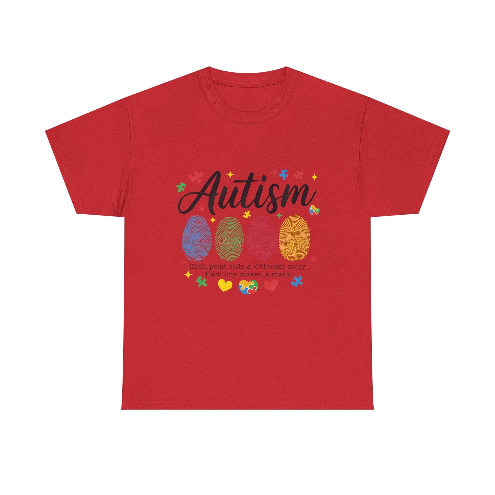 Autism Awareness Tee - Colorful Fingerprint Hearts Design - Geo Rocks The 'Tism