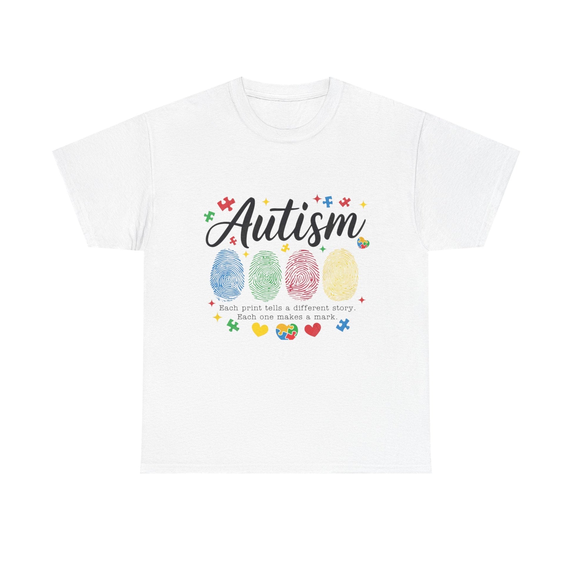 Autism Awareness Tee - Colorful Fingerprint Hearts Design - Geo Rocks The 'Tism