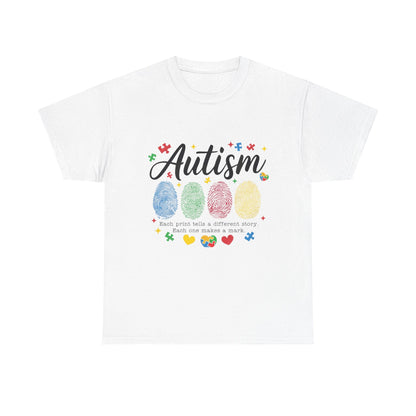 Autism Awareness Tee - Colorful Fingerprint Hearts Design - Geo Rocks The 'Tism