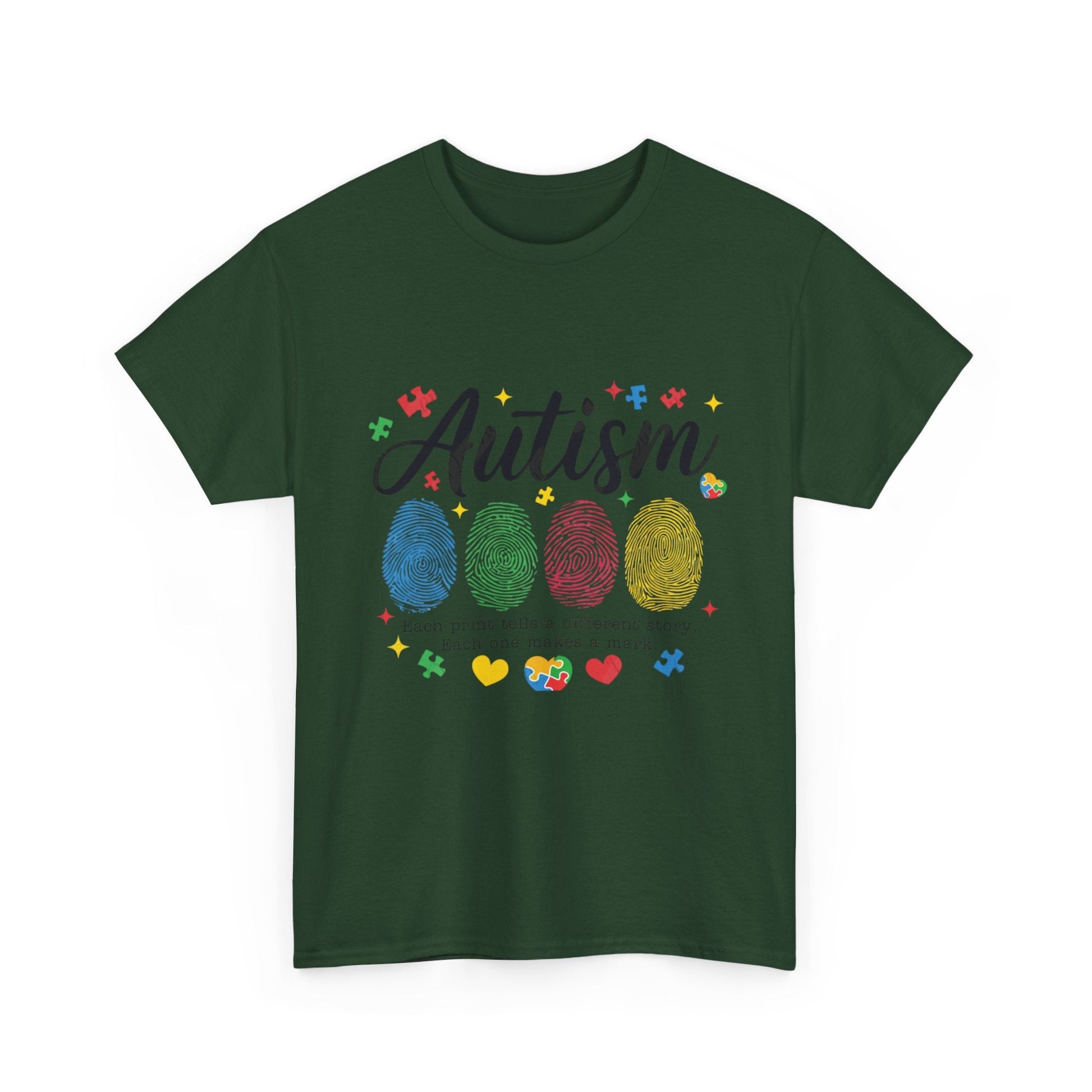 Autism Awareness Tee - Colorful Fingerprint Hearts Design - Geo Rocks The 'Tism