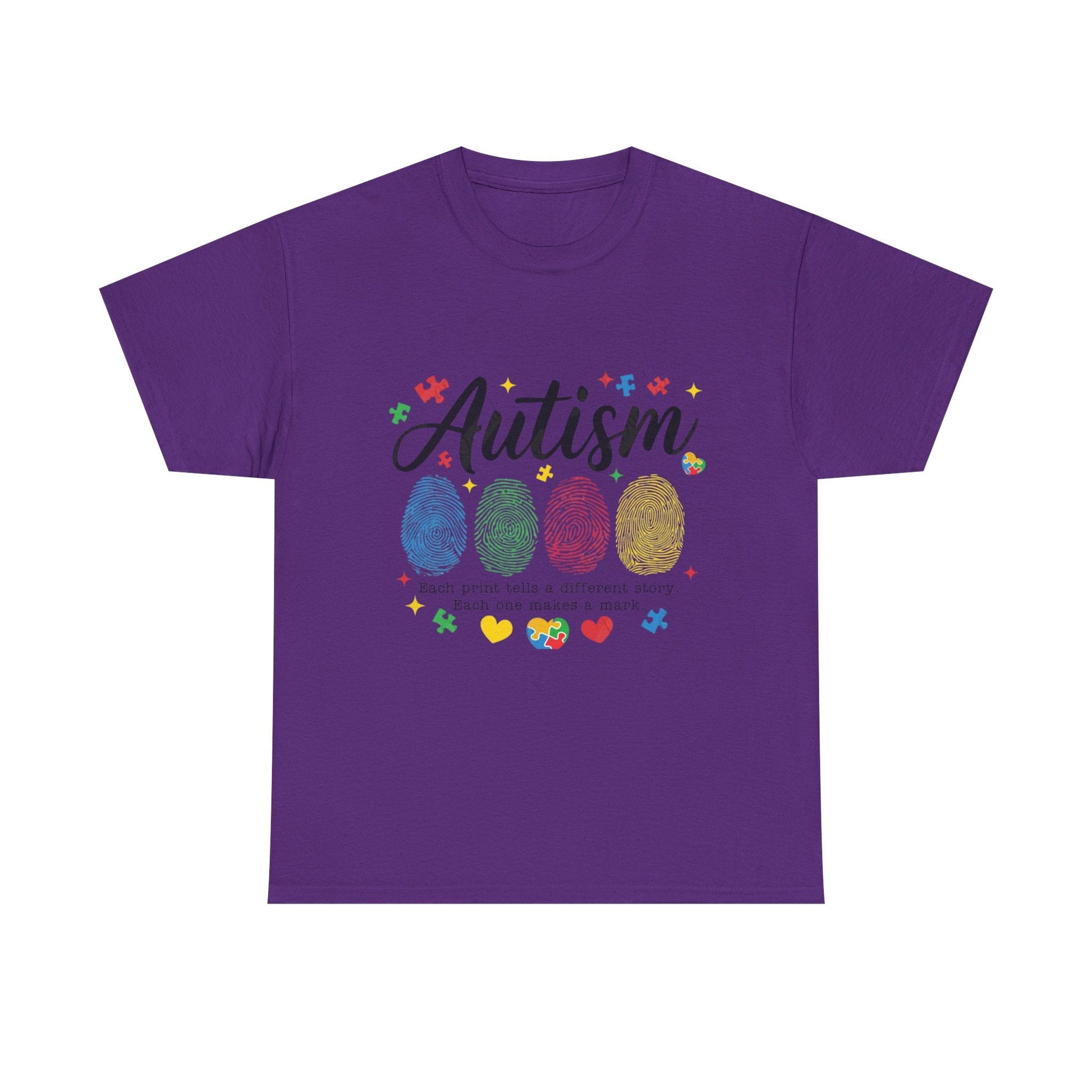 Autism Awareness Tee - Colorful Fingerprint Hearts Design - Geo Rocks The 'Tism
