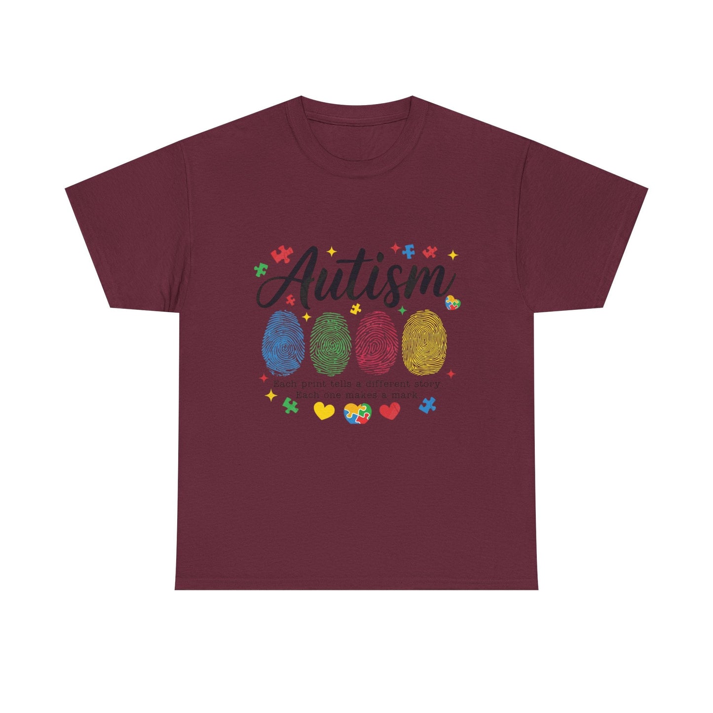Autism Awareness Tee - Colorful Fingerprint Hearts Design - Geo Rocks The 'Tism