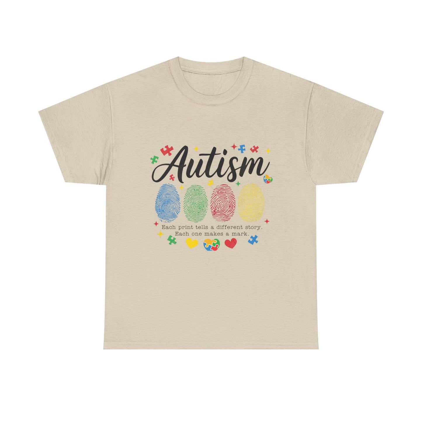 Autism Awareness Tee - Colorful Fingerprint Hearts Design - Geo Rocks The 'Tism