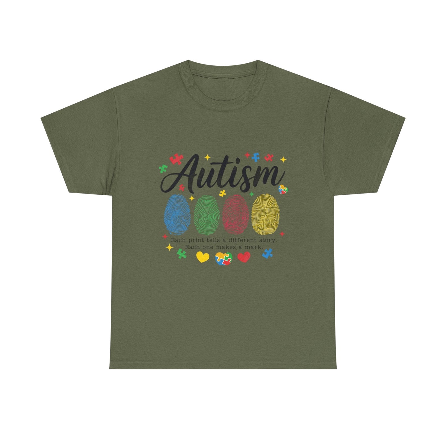 Autism Awareness Tee - Colorful Fingerprint Hearts Design - Geo Rocks The 'Tism