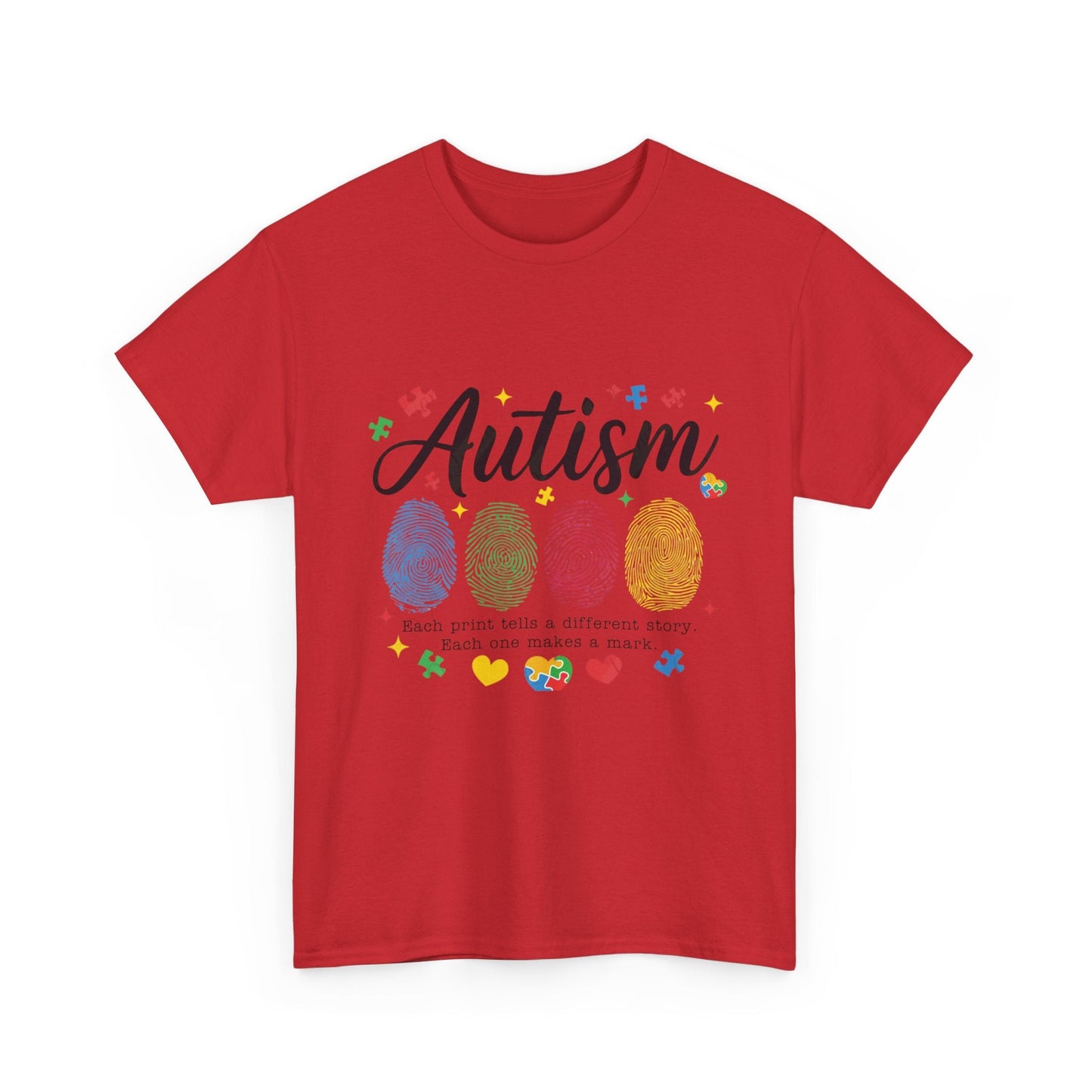 Autism Awareness Tee - Colorful Fingerprint Hearts Design - Geo Rocks The 'Tism