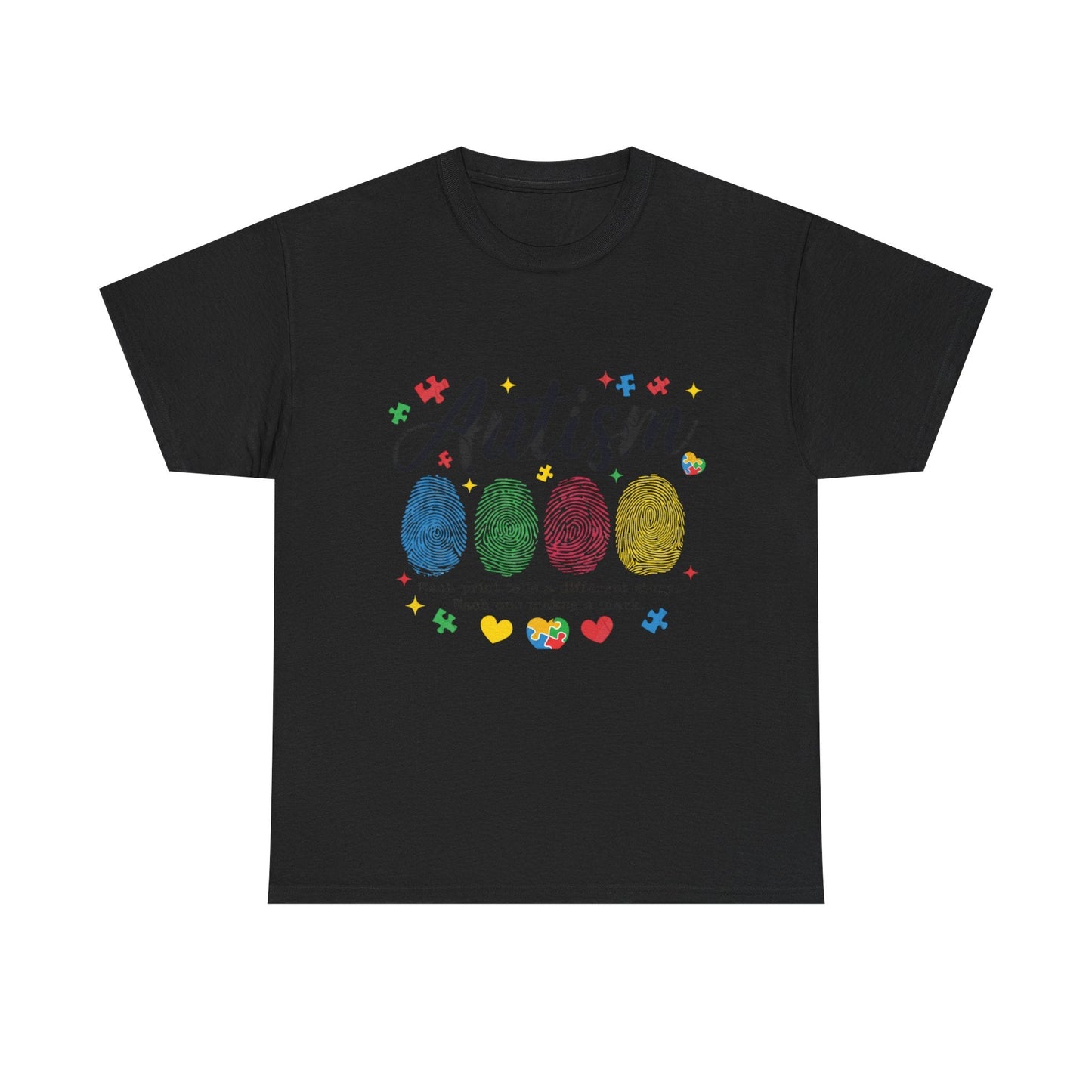 Autism Awareness Tee - Colorful Fingerprint Hearts Design - Geo Rocks The 'Tism