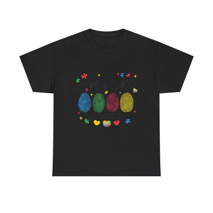Autism Awareness Tee - Colorful Fingerprint Hearts Design - Geo Rocks The 'Tism