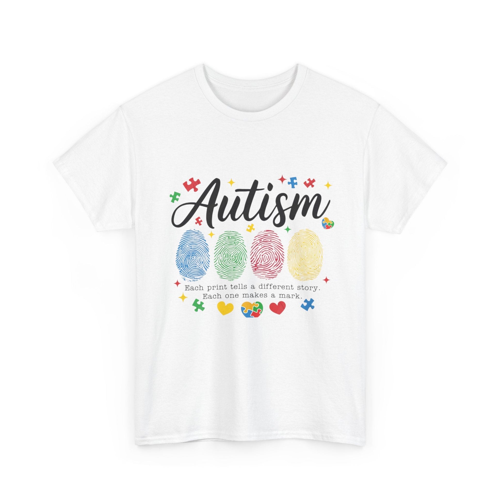 Autism Awareness Tee - Colorful Fingerprint Hearts Design - Geo Rocks The 'Tism