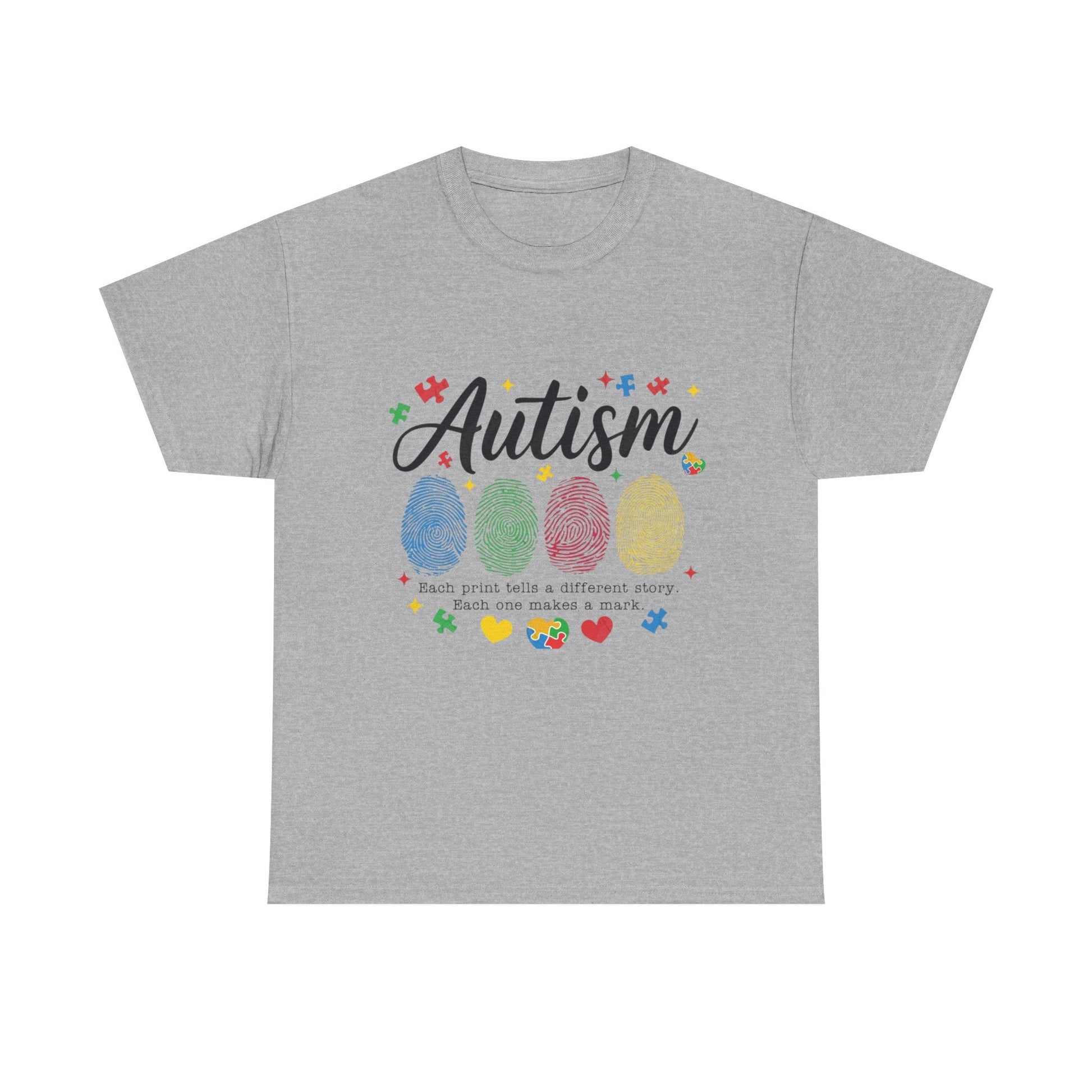 Autism Awareness Tee - Colorful Fingerprint Hearts Design - Geo Rocks The 'Tism