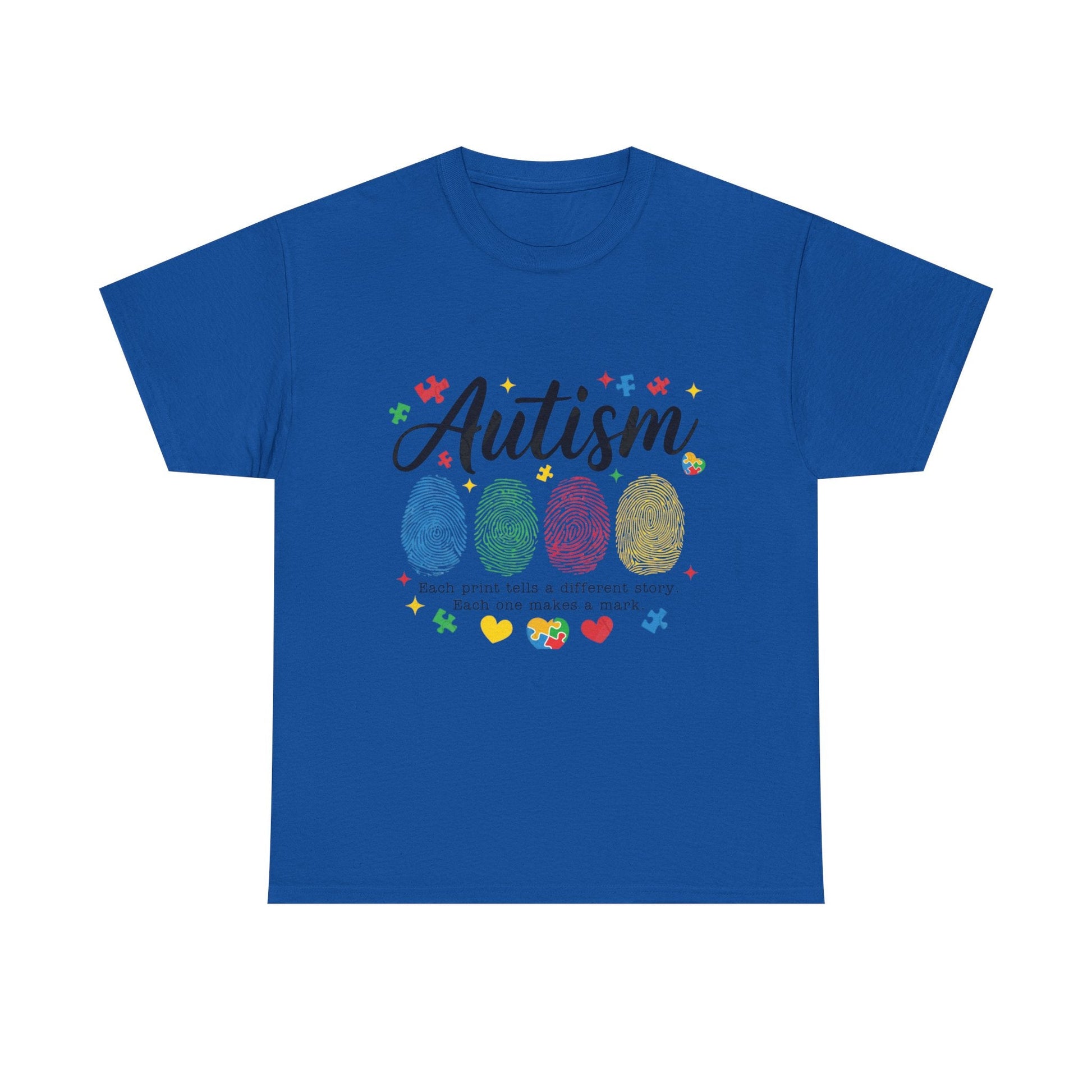 Autism Awareness Tee - Colorful Fingerprint Hearts Design - Geo Rocks The 'Tism