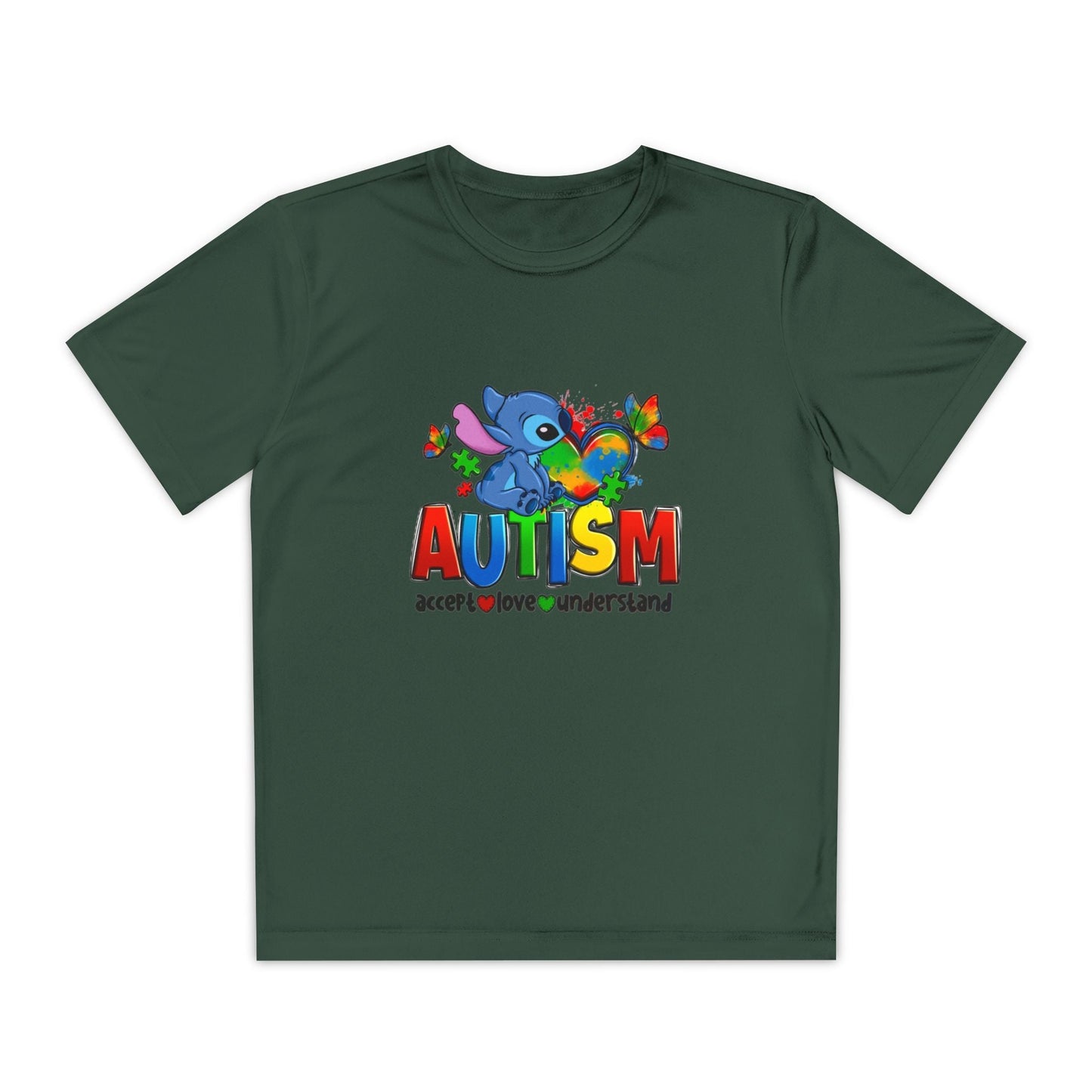 Autism Awareness Youth Tee — Colorful Puzzle Heart & Support Message - Geo Rocks The 'Tism